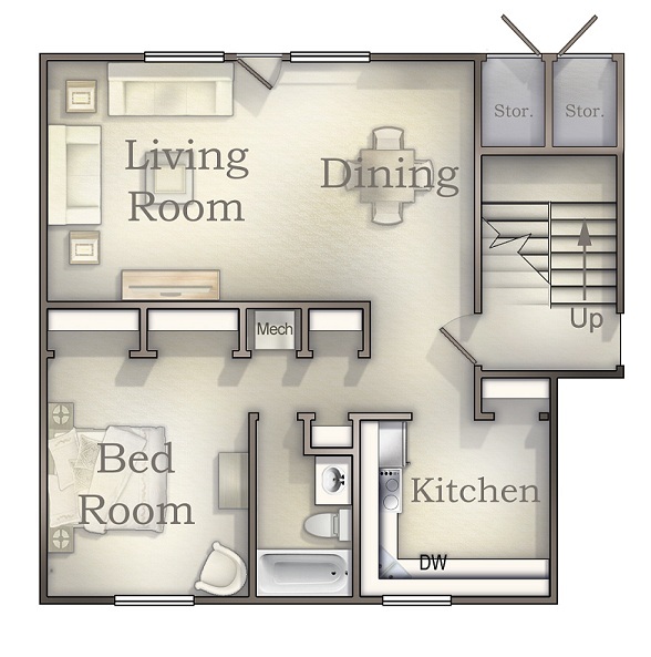 One Bedroom Upstairs floor plan